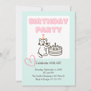 Funny and Cute Cat&Cake Birthday Invitation 