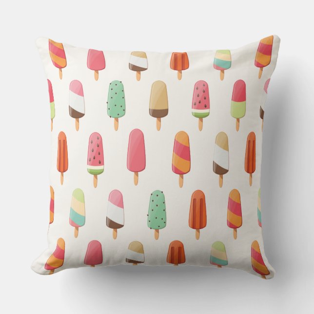 Funny and cute coloured ice creams pattern throw pillow (Front)