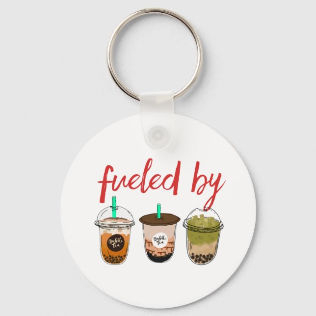 Funny and Cute Fuelled By Bubble Tea Boba Lover Keychain (Front)