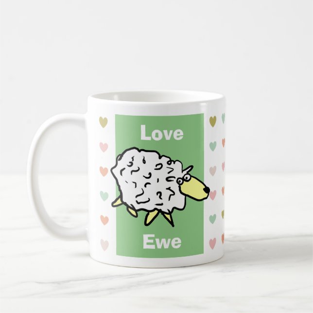Funny and Cute Love You Sheep Pun Coffee Mug (Left)