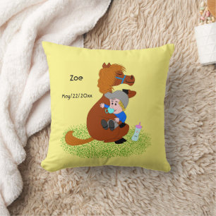 Funny and cute pony with baby - cute throw pillow