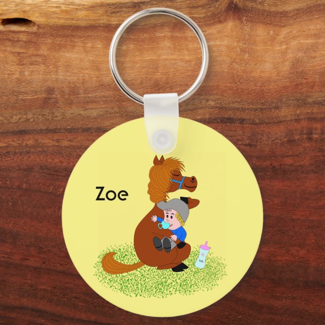 Funny and cute pony with baby -  keychain (Front)