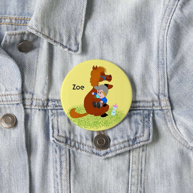 Funny and cute pony with baby - kids birthday  3 inch round button (In Situ)
