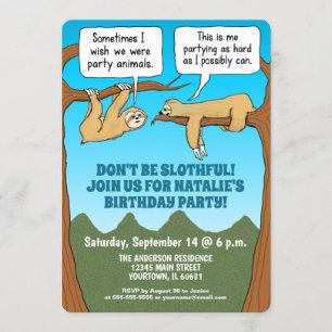 Funny and Cute Sloths Birthday Party Invitation