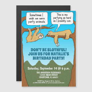 Funny and Cute Sloths Birthday Party Invitation