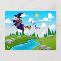 Funny and Cute Witch on a Broomstick Postcard