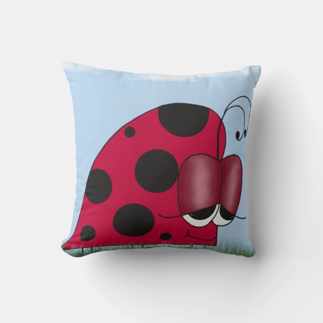 Funny and Euphoric Ladybug Throw Pillow (Front)