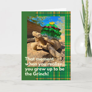 Funny and Festive Grinch Sulcata Tortoise Holiday Card
