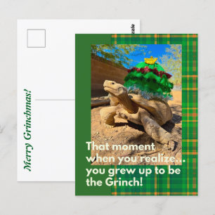 Funny and Festive Grinch Sulcata Tortoise Holiday Postcard