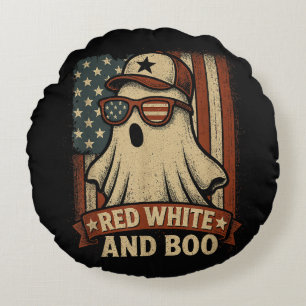 Funny and patriotic Red white and boo Round Pillow
