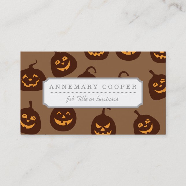 Funny and Scary Brown Halloween Pumpkins Pattern Business Card (Front)