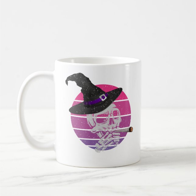 Funny And Scary Skull Smoking Cigarette Coffee Mug (Left)