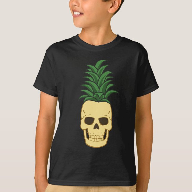 Funny and Spooky Pineapple Skull T-Shirt (Front)