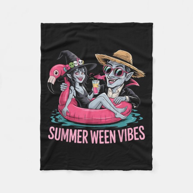 Funny and Witch Float Halloween Summer Ween Party Fleece Blanket (Front)