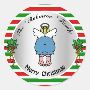 Funny Angel Red and Green Colours Personalized Xma Classic Round Sticker