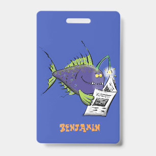 Funny angler fish cartoon badge