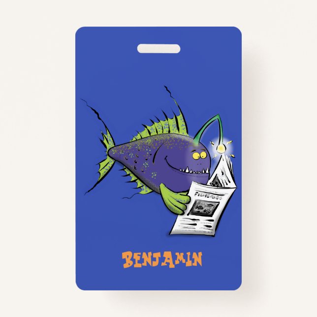 Funny angler fish cartoon badge (Front)
