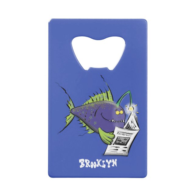 Funny angler fish cartoon credit card bottle opener (Front)
