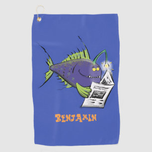 Funny angler fish cartoon  golf towel