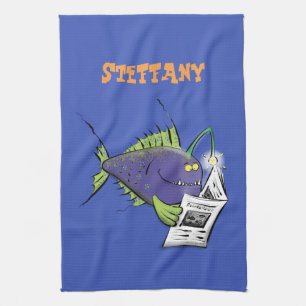 Funny angler fish cartoon kitchen towel