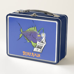 Funny angler fish cartoon metal lunch box