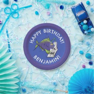 Funny angler fish cartoon personalized birthday paper plate