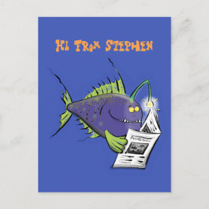 Funny angler fish cartoon postcard
