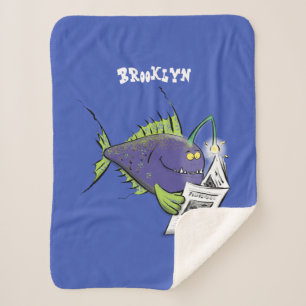 Funny angler fish cartoon  sherpa blanket