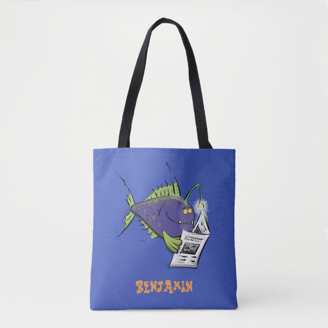 Funny angler fish cartoon tote bag (Front)