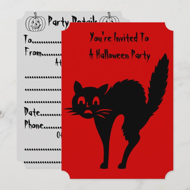 funny angry black cat halloween party invitation (Front/Back)