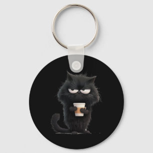 Funny Angry Black Cat Tee Cute Coffee Lover Men Wo Keychain