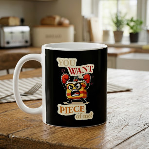 Funny Angry Cake Slice Ready to Fight Cartoon Coffee Mug