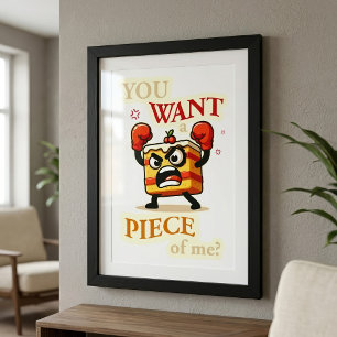 Funny Angry Cake Slice Ready to Fight Cartoon Photo Print