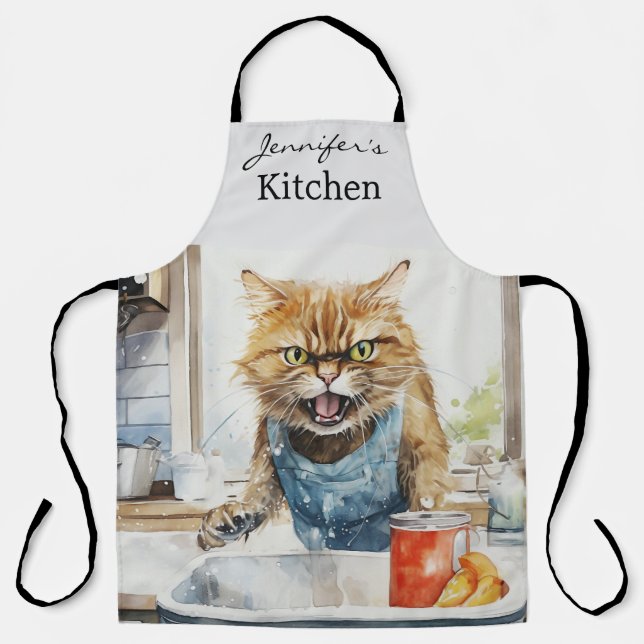 Funny Angry Cat All-Over Print Apron (Front)