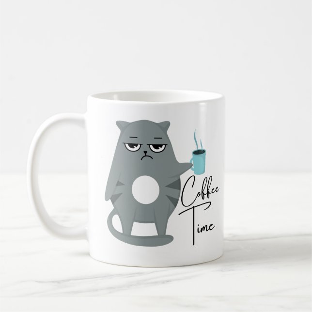 Funny Angry Cat | Coffee Time Typography  Mug (Left)