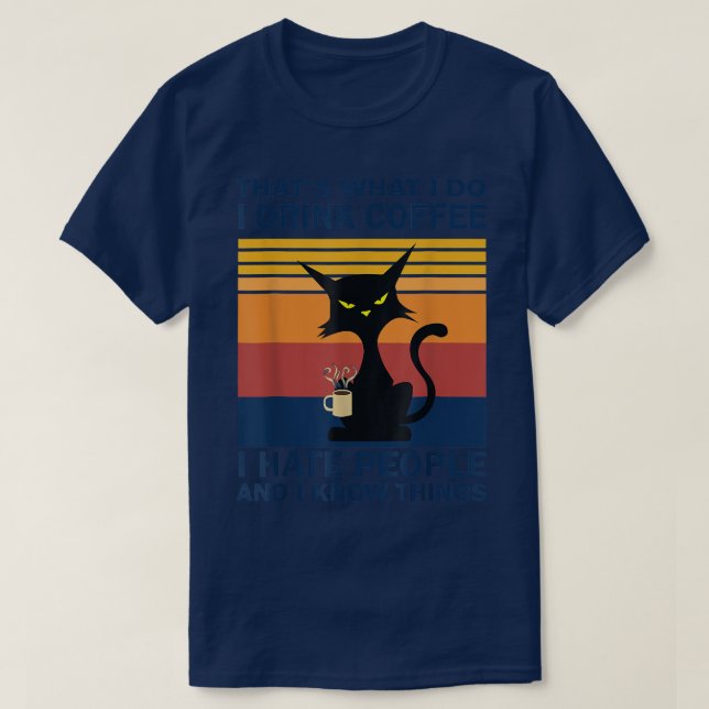 Funny Angry Cat Drinking Coffee  T-Shirt (Design Front)
