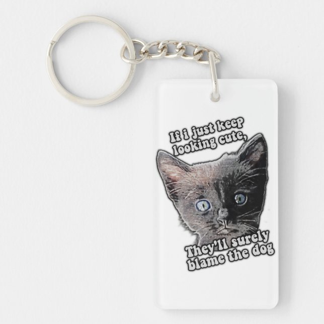 Funny angry cat meme for cat owners and lovers keychain (Front)