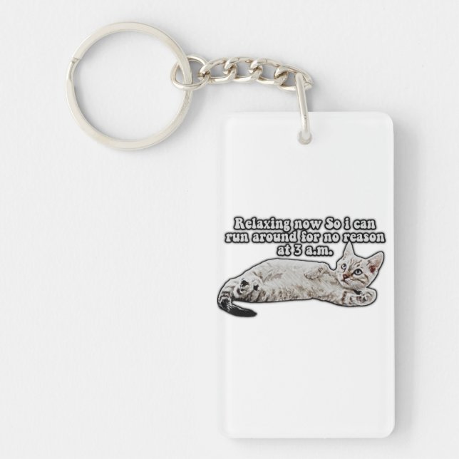 Funny angry cat meme for cat owners & lovers keychain (Front)
