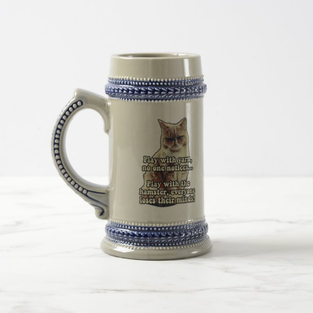 Funny angry cat meme for kitty persons &cat lovers beer stein (Left)