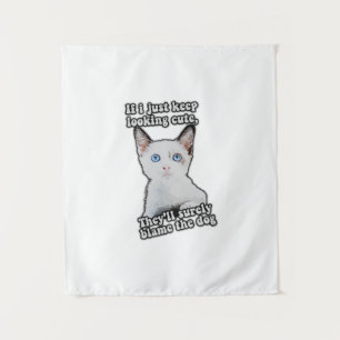 Funny angry cat meme for kitty persons &cat owners tapestry