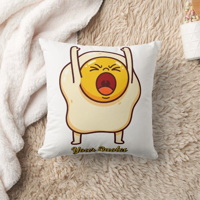 Funny Angry Egg Cartoon Throw Pillow (Blanket)