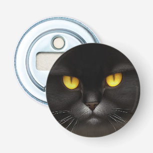 Funny Angry Fluffy Black Persian Kitty Cat Face Bottle Opener