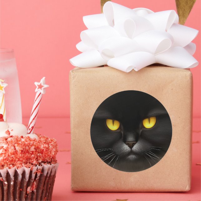Funny Angry Fluffy Black Persian Kitty Cat Face Classic Round Sticker (Party)