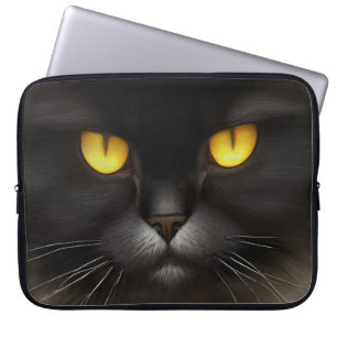Funny Angry Fluffy Black Persian Kitty Cat Face Laptop Sleeve