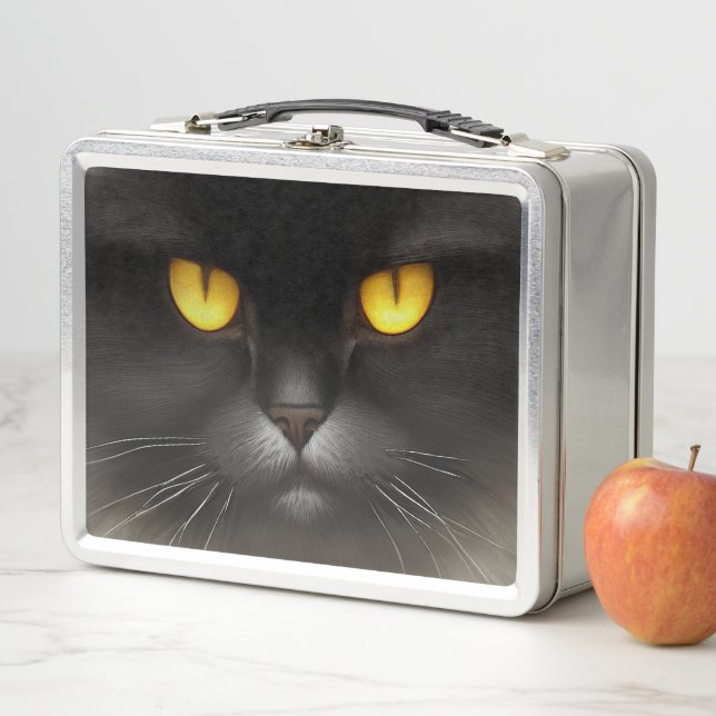 Funny Angry Fluffy Black Persian Kitty Cat Face Metal Lunch Box (In Situ)