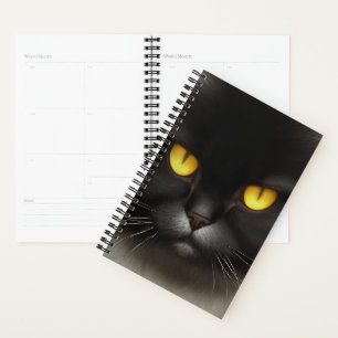 Funny Angry Fluffy Black Persian Kitty Cat Face Planner