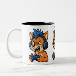Funny Angry Gamer Fox with Headphones Coffee Mug