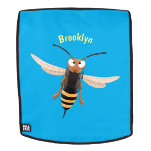Funny angry hornet wasp cartoon illustration backpack