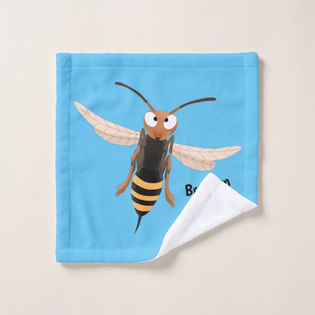 Funny angry hornet wasp cartoon illustration bath towel set (Wash Cloth)