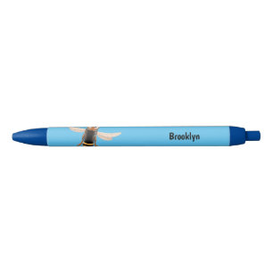 Funny angry hornet wasp cartoon illustration black ink pen